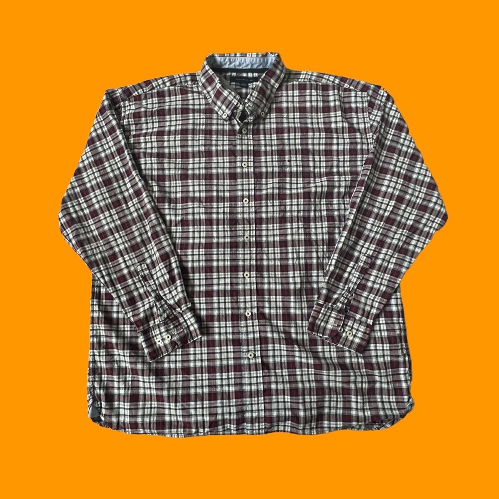 Tommy Hilfiger Flannel Button Shirt Red White Plaid Men Size XXL